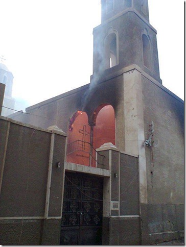 Mallawi Minya Egypt church fire burnt