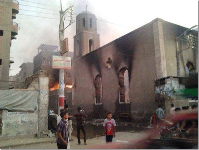 Presbyterian church Mallawi Egypt burnt